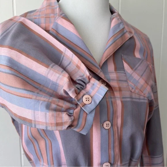 Pink Plaid 80s Midi Dress - Picture 6 of 10